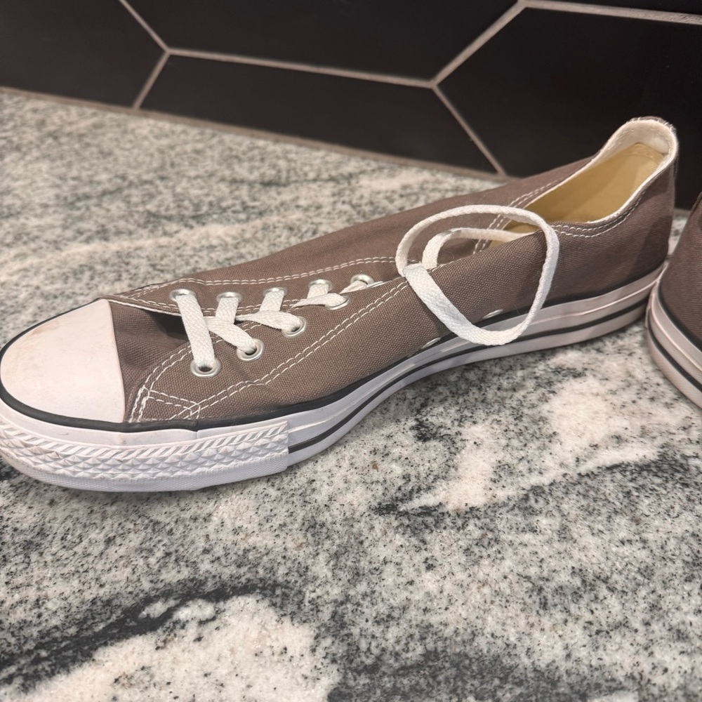 Converse Low Top Canvas Sneakers in Taupe with White Accents - Picture 2 of 7